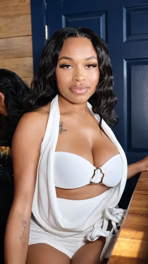 Guest wearing white beside the bar
