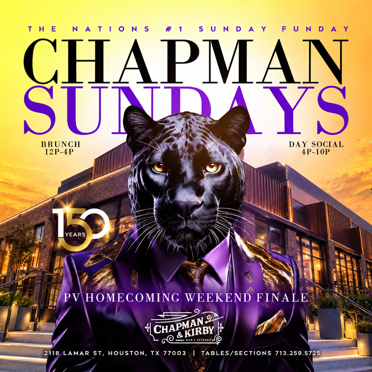 Chapman Sundays — PV Homecoming Weekend Finale · Brunch 12P–4P · Day Social 4P–10P